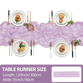 Lilac Purple Cheesecloth Table Runner, 120 inch 10ft Lavender Boho Rustic Gauze Cheese Cloth Runner for Wedding Bridal Shower Baby Shower Birthday Party Easter Table Decorations
