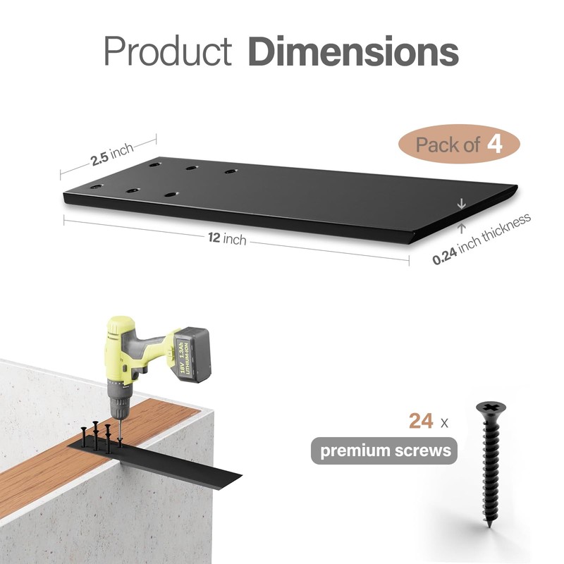Yampos 12" Countertop Support Brackets (4 pcs) for Granite, 12"