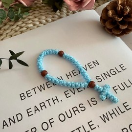 1Pc Handmade Christian 33 Knot Orthodox Greek Omboskoini Prayer Rope Protection Blessing Cross Charm Tassel Car Hanging Charm (Turquoise Blue)