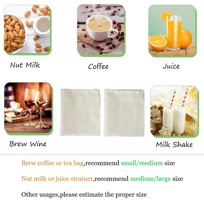 AUXIN Nut Milk Bags,100% Cotton Cheesecloth Bags,Yogurt/Coffee/Tea Strainer,Reusable Almond Milk,Oat