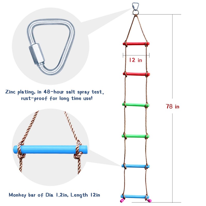 Rainbow Craft 6.6FT Climbing Rope Ninja Ladder for Kids -
