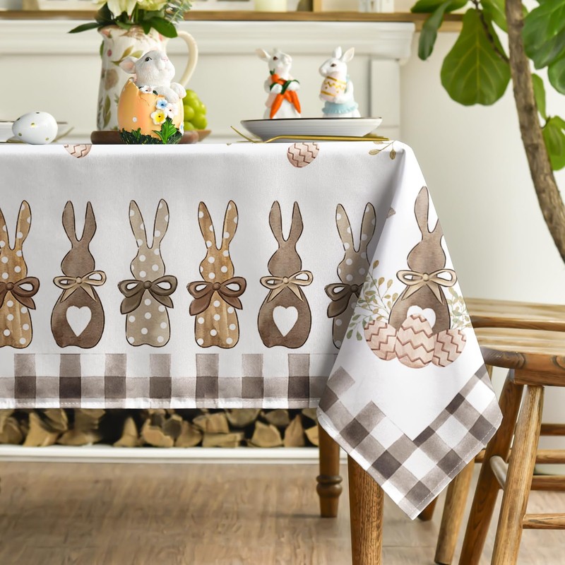 Horaldaily Easter Tablecloth 60×120 Inch Rectangular, Spring Carrots Bunny Washable