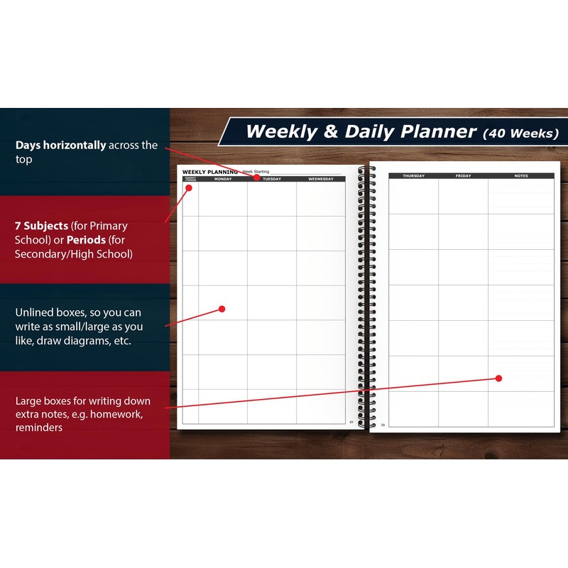 Undated UK Teacher Planner - A4, Primary/Secondary School, 7 Subjects/Periods