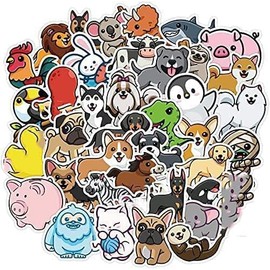 50 Pack Cute Animal Stickers Laptop Water Bottles Hydroflasks Phone Guitar Skateboard Computer Cartoon Pig Cat Dog Elephant Stickers Waterproof Vinyl Sticker Decals for Kids Teens Boys Girls Adults