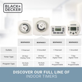 BLACK+DECKER Light Timers, Indoor, Programmable, 2 Pack, with 2 Grounded Outlets- Analog Timer Outlet with 30 Minute Intervals for Lights, Lamps, Appliances - Electric Timer with Override Switch