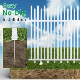 Vinyl Fence Panel 80''Wx44''H with Steel Reinforcement, Temporary Fence for Backyard, No Dig Panels, DIY, PVC Decorative Fencing Barrier for Porch Patio Pool Backyard, White