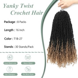 Yanky Twist Crochet Hair 16 Inch Crochet Yanky Twist Hair 8 Packs Spring Mini Twist Crochet Hair Extensions 1B/27 Bohemian Passion Twist Hair for Black Women