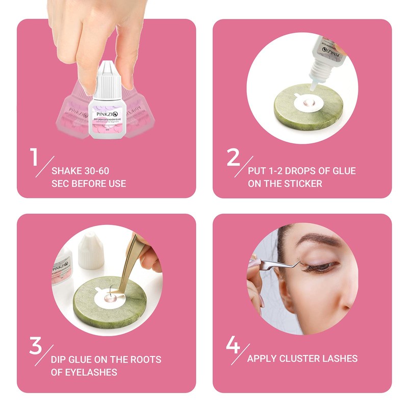 PINKZIO DIY Lash Extension Glue, Sensitive Adhesive, Clear Eyelash for