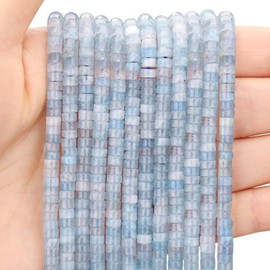 150PCs Natural Aquamarine Spacer Beads, Loose Semi Precious Flat Round Gemstone Heishi Disc Stone Beads for Beading Jewelry Making 4mm*2mm 38cm