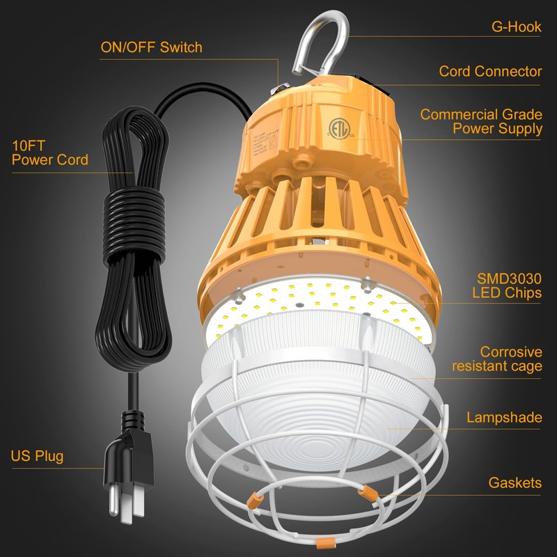 LED Construction Lights, Adjustable 60W/48W/36W Work Lights 5700K/5000K/4500K, AC100-277V -