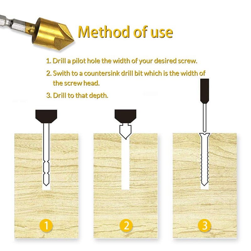 6Pcs Countersink Drill Bits,90 Degree Chamfering Drill Bit 1/4" Hex