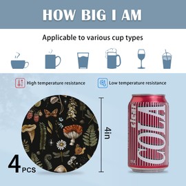 Coasters for Drinks,Set of 4 Absorbent Coasters,Vintage Mushroom Plants Ceramic Coasters with Cork Base,Mushrooms Coaster for Coffee Table Protection,Gifts for Housewarming Birthday