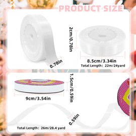 Feelorna 2 Rolls Satin Ribbons, Thin Solid Fabric Ribbons for Present Wrapping, Double Faced Polyester Ribbon Smooth Silk Ribbon for DIY Crafts Wedding Party Decoration (White)