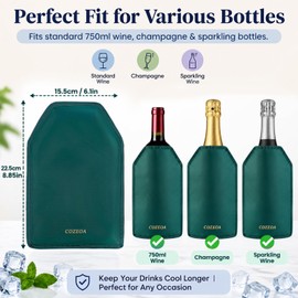 Wine Chiller Sleeve Reusable Gel Wine Bottle Cooler Sleeve, Teal Dark Green Stretch Iced Wine Cooler Cover for Red White Wine Champagne, No Condensation for Party Picnic Travel(2PCS Emerald green)