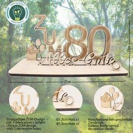 Sugeru Money Gifts Birthday for 80 | 25 x 13 x 12 cm | Birthday Women Men | Wooden Gifts | Gifts Made of Wood Decoration | Money Gift for Friends, Family, Lovers Guest Book