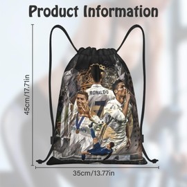 Nhemeylp Drawstring Bags Black Football Bag Waterproof Swimming Sports Backpack for Kids Football Player Pattern Design Drawstring Backpack Suitable for Sports Gym Travel Swimming Beach