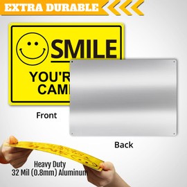 ANLEY Smile You're on Camera Sign 7 X 10 In - 40 Mil Thick Rust-Free Weatherproof Aluminum - Video Surveillance Security Metal Warning Sign for Home, Business, Indoor/Outdoor Use (2 Pack)