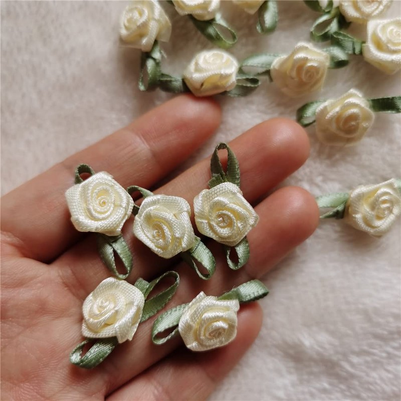 100 rosetas de cinta de raso artificial hechas a mano,