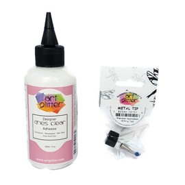 Art Glitter Glue Designer Dries Clear Adhesive 4 oz with Ultra Fine Metal Tip