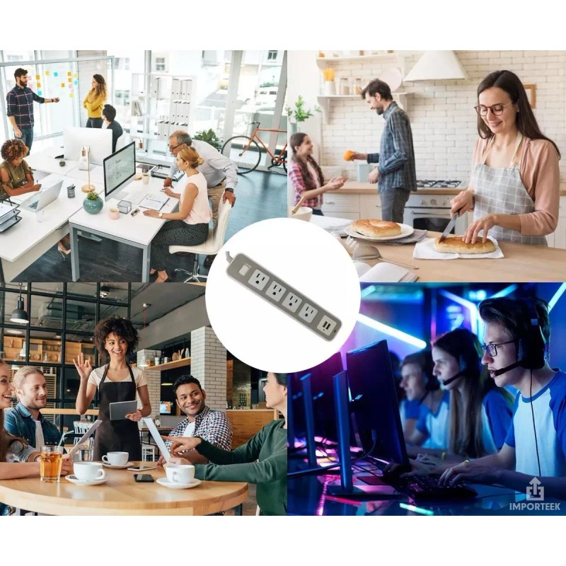 Importeek Multicontacto Supresor Picos Barra Escritorio Cargador Usb