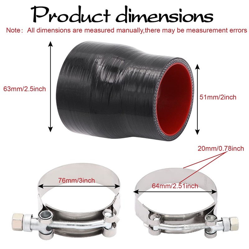 TuoLauthon 2 to 2.5 inches Black Silicone Reducer Coupler with