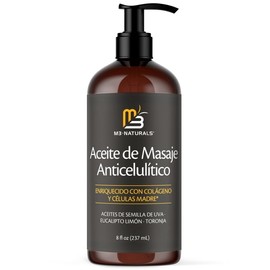 Aceite de Masaje Anticelulítico M3 Naturals, Reafirmante de la Piel con Colágeno y Células Madre, Aceite Corporal Eliminador de Celulitis, 240ml