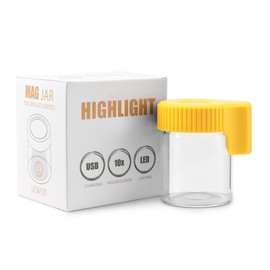 LEWOT Magnifying Viewing Jar with LED Light, Airtight Transparent Glass Storage Jars, Rechargeable LED Lit Lid Container (Yellow)