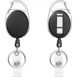 suokoun 2 Packs Heave Duty Retractable Badge Holder with Carabiner Belt Clip and Key Ring, Badge Reel Clip for ID Card Name Keychain(Black, 26.5 Inch Pull Cord)