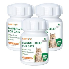 3 Bottles Hairball Tablets for Cats - Cat Hairball Remedy - with Natural Ingredients & Vitamins - Kitten Furball Tablets
