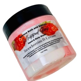 Amreva Bath and Beauty Whipped Hand and Body Soap | Fluffy Creamy Wash | Soap in Jar - Strawberries and Cream