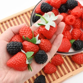 Luckforest 20Pcs Artificial Raspberry Fake Simulation Fruit Lifelike Raspberries for Wedding Table Centerpieces Basket Display Home Kitchen Decor Photography Props