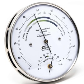 Fischer 122.01HT - Indoor Climate Hygrometer and Room Thermometer - 103 mm Stainless Steel Humidity Meter - Made in Germany