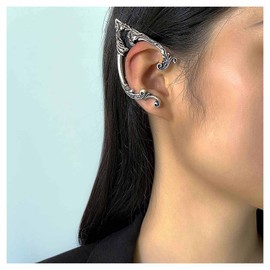 Inilbran Gothic Fair Elf Cuff Earrings, Silver Elf Ear Clip Earrings, Silver Elf Earrings, Vintage Cartilage Ear Wrap Earrings for Women and Teenage Girls (Left), Alloy Steel