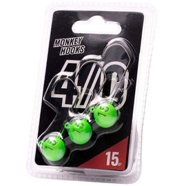 Jig Heads Monkey Hook - Monkey Lures Jig Hooks - 3 Jig Hooks, Zander Hooks, Jig Heads, Fishing Hooks for Rubber Fish, Jighead, Zander Hook - Size 4/0 / 15 g / Green