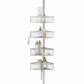 Zenna Home Tension Pole Shower Caddy, Corner Shower Storage System with 4 Adjustable Baskets, Bathroom Organization Solution, 60 to 108 Inch, Satin Nickel
