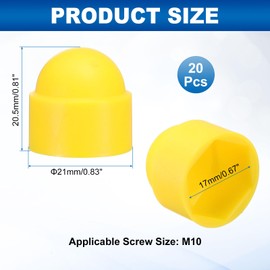 sourcing map 20Pcs Hex Nut Cover, M10x17x20.5mm Plastic Dome Nut Protection Cap Hex Screws Bolt Covers for Indoor Outdoor Furniture Automotive Bolts Decoration, Yellow