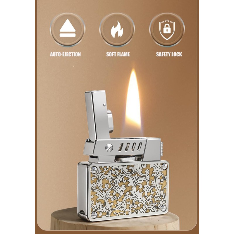 Ambrogio.L Trench Oil Lighter, Vintage Refillable Lighter Brass, Retro Soft