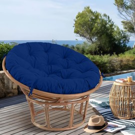 PRIMEPATIO Papasan Chair Cushion Outdoor, Round Papasan Cushion Indoor with Ties, Waterproof Circle Seat Pad for Porch Patio Garden, 45 in Navy, Cushion Only