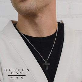Boston Bay Diamonds Men's 316L Stainless Steel Black Interlocking Woven Cross Pendant Necklace, 24"