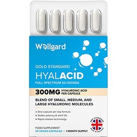 Vegan Hyaluronic Acid Supplements, 50 to 3000 DA, by Wellgard - Hyaluronic Acid Capsules, Made in UK