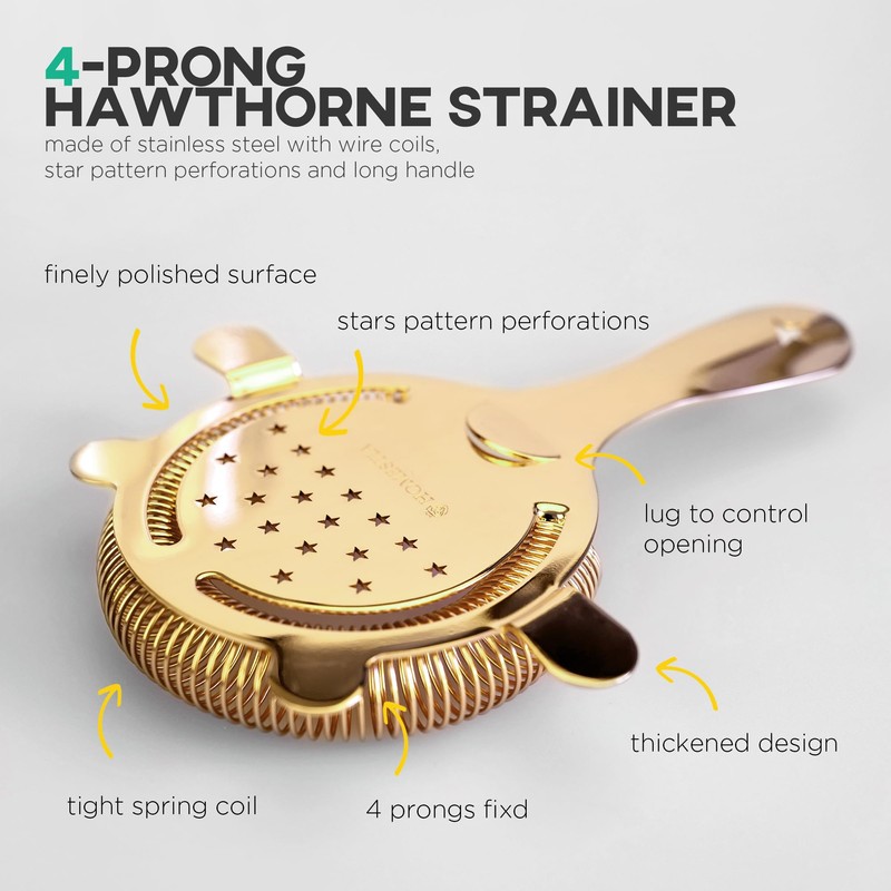 Homestia Hawthorne Strainer with Star Pattern Stainless Steel 4 Prongs