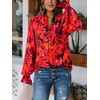 MASCOMODA Womens V Neck Floral Long Sleeve Tops 2025 Summer