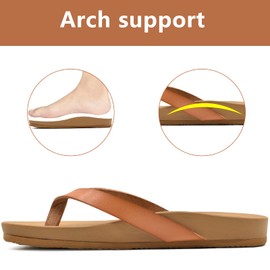 ONCAI Womens Flip Flops For Women Comfortable Leather Strap Yoga Mat Non-Slip Women's Thong Sandal Casual Summer Beach Slippers With Arch Support Khaki Size 9