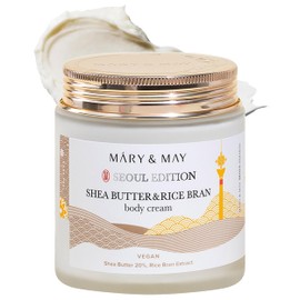 Mary&May SEOUL EDITION Shea Butter & Rice Bran Body Cream - Korean Vegan Boby Moisturizer for Dry and Sensitive Skin with Ceramide - Fragrance Free Body Butter, 8.45oz.