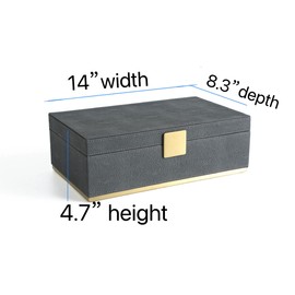 WV Dark Grey Shagreen Large Decorative Box,Faux Leather Rectangular Storage Box Shelf Organizer Memory Box Jewelry Organizer Men's&Women's Accessories Organizer (dark grey, 14x8.3 inch