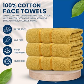 Towelogy® Luxury Egyptian Cotton Face Cloth Flannel Fingertip Towels Set 500 GSM Supersoft and Highly Absorbent Washcloths 30x30 cm (Pack 12, Mustard Yellow)