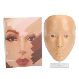 Makeup Practice Face with Plastic Stand 5D Silicone Full Face Makeup Practice BoardReusable Mannequin Tool for Beginner Wheat Skin Color