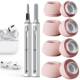 Pohgelan Compatible with AirPods Pro 2nd/1st Generation Replacement Ear Tips,with Noise Reduction Hole & Built-in dust Guard Screen,for USB-C Charging Case with Cleaner kit (4Pairs Pink)