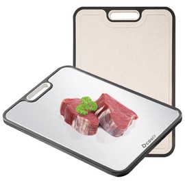 Titanium Cutting Boards for Kitchen, Cutting Board Double Sided Food Grade, Pure Titanium and Wheat Straw PP, for meat & Veggie Safe Easy to Clean Large Size 15”×11”