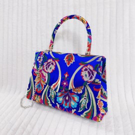 UShopUK Satin Floral Multicolor Bridal Prom Wedding Evening Clutch Party Purse Hand Bag (Tote Royal Blue)